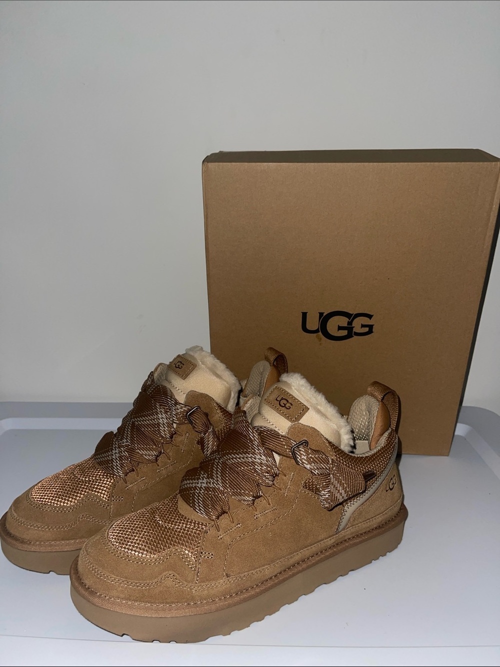 UGG Women's Lowmel Chestnut Low-Top Sneaker with Shearling Collar